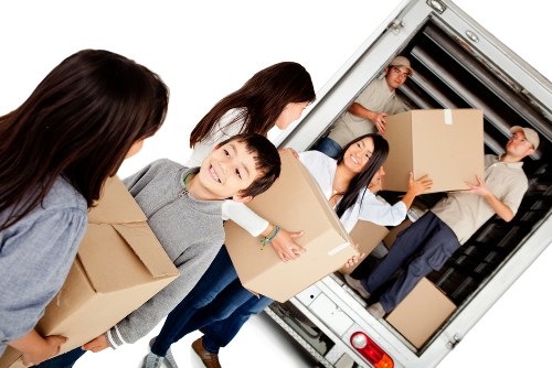 Moving van and packed boxes prepared for house removals in Blackheath