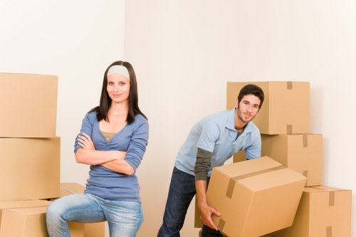 Professional movers navigating stairs during a Blackheath flat removal